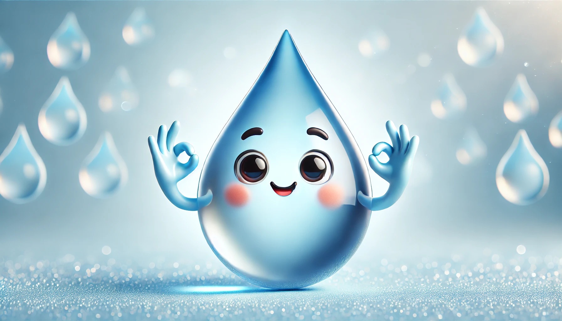 オッケーのポーズをする水滴のキャラクター-おすすめ、OK、グッド