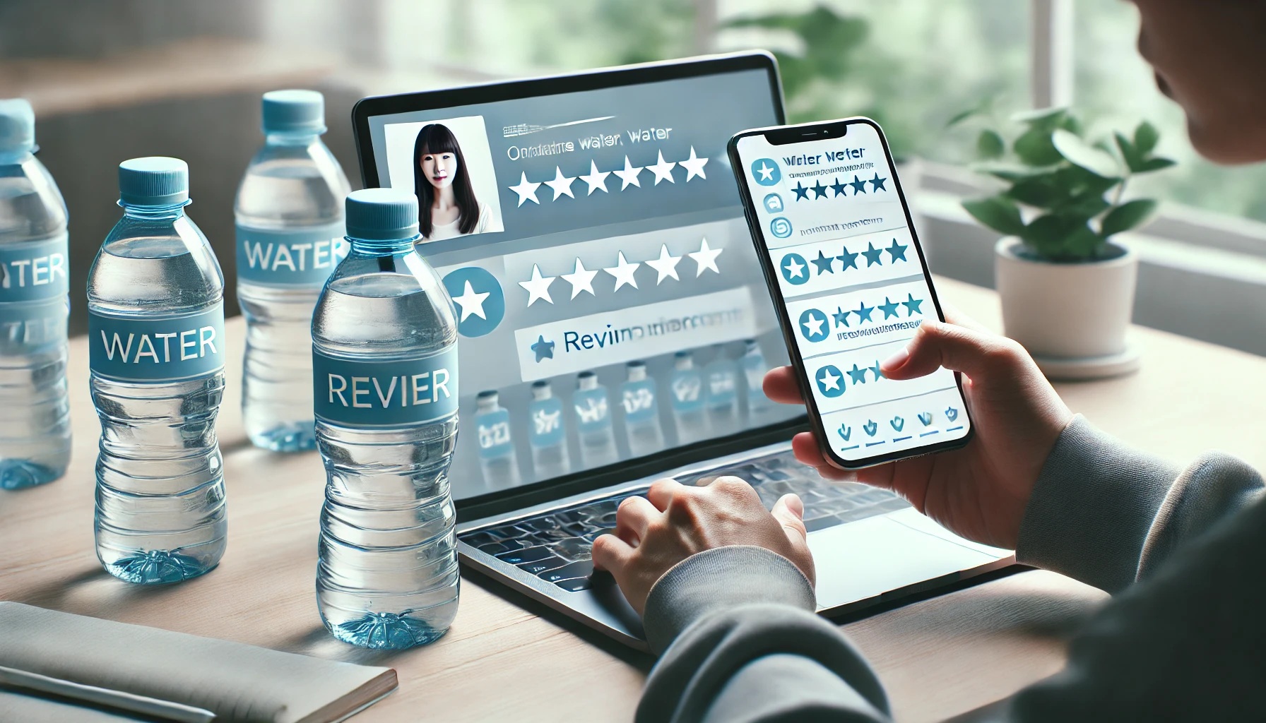 スマホやパソコンで、水の口コミや評判、SNSのレビューを見る人