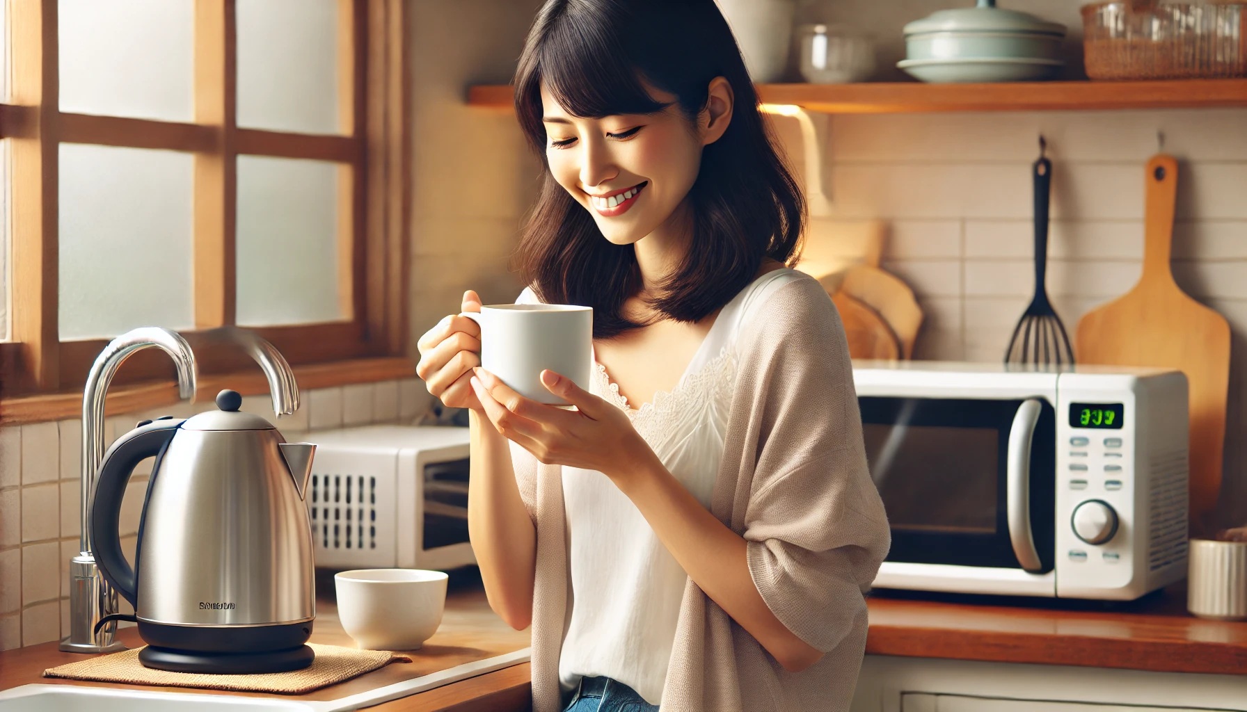 マグカップの飲み物を飲む女性