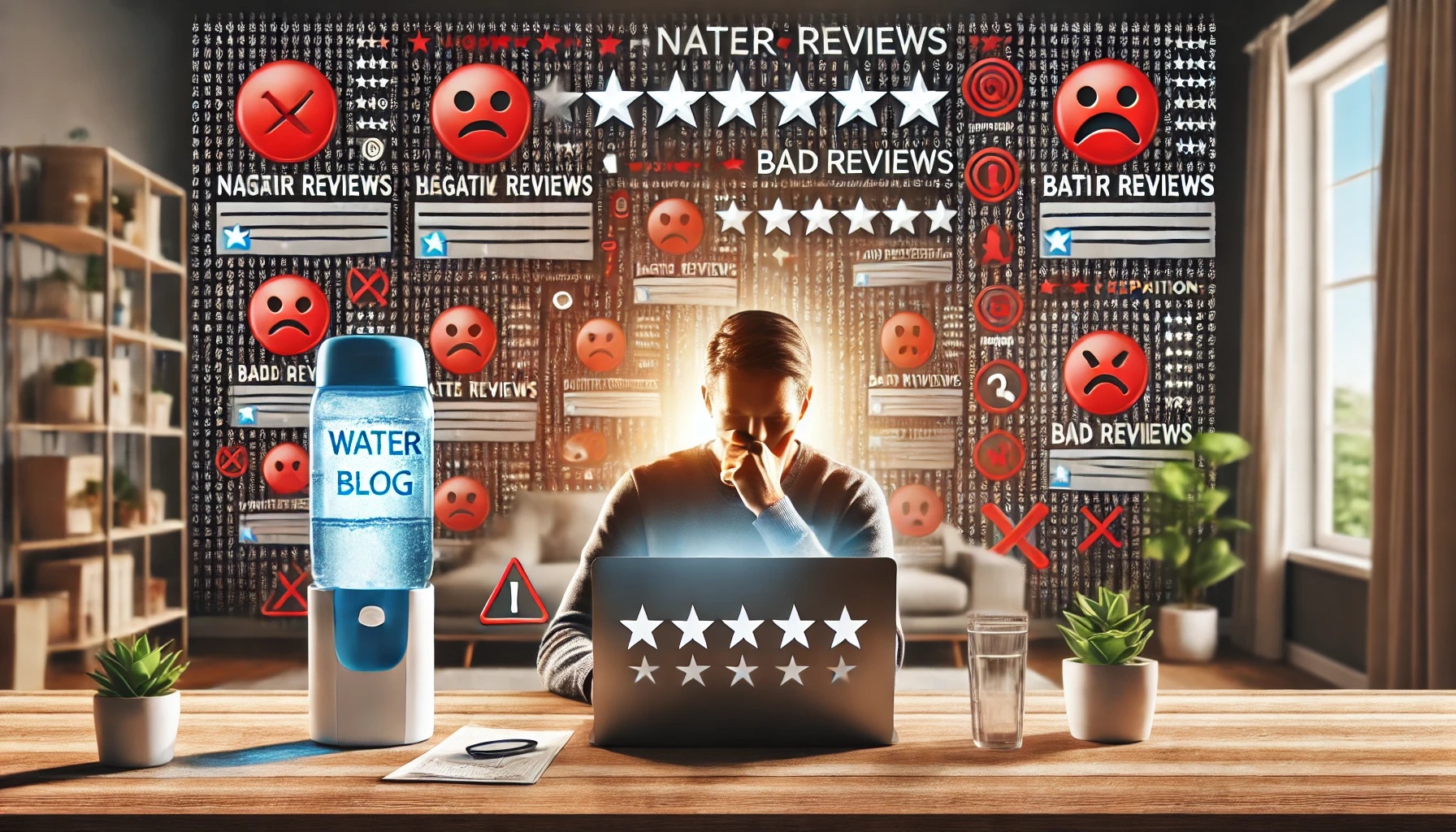 SNSや口コミサイトで悪い情報を見る男性