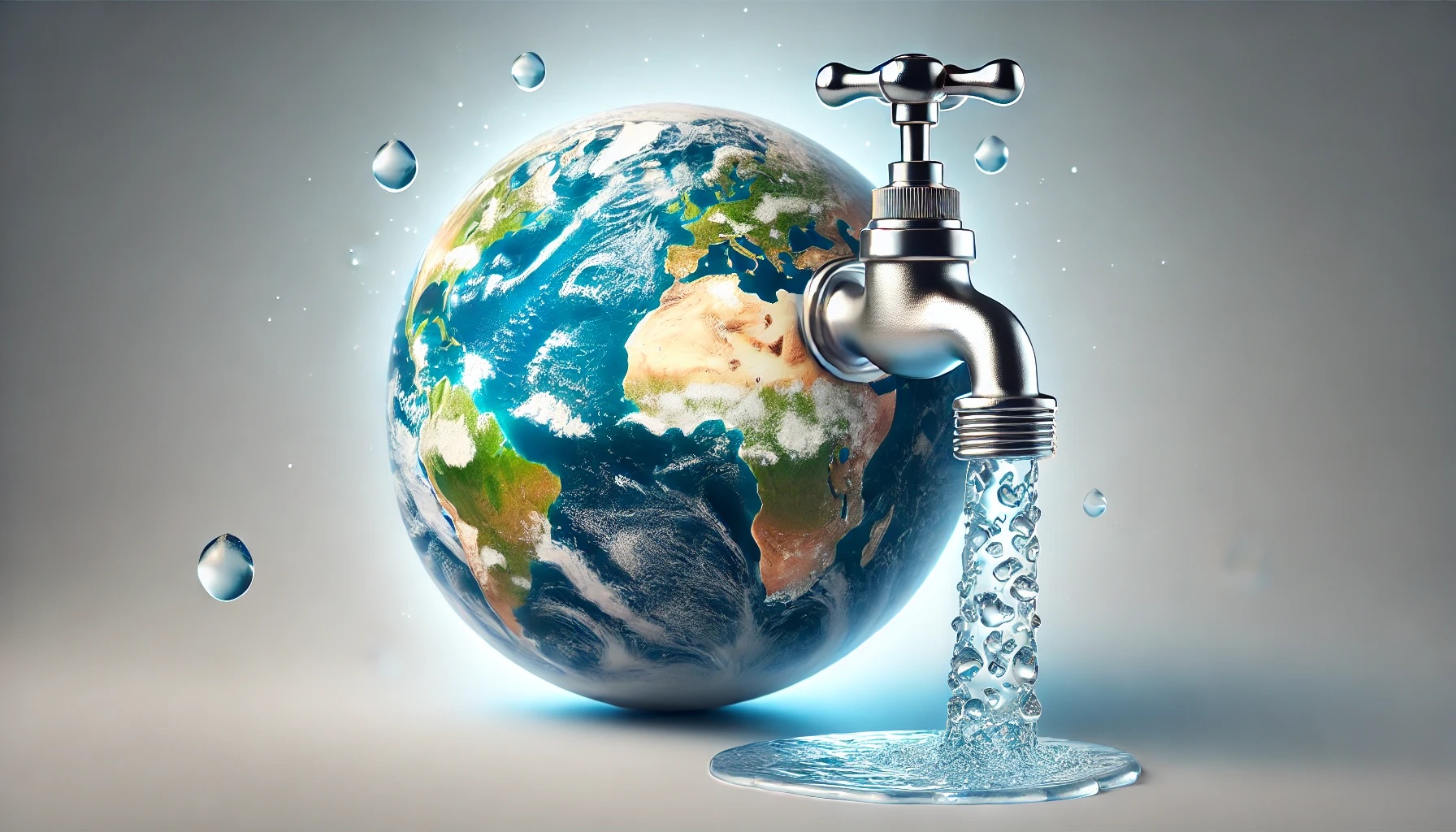 地球と水道の蛇口、世界の水道水イメージ