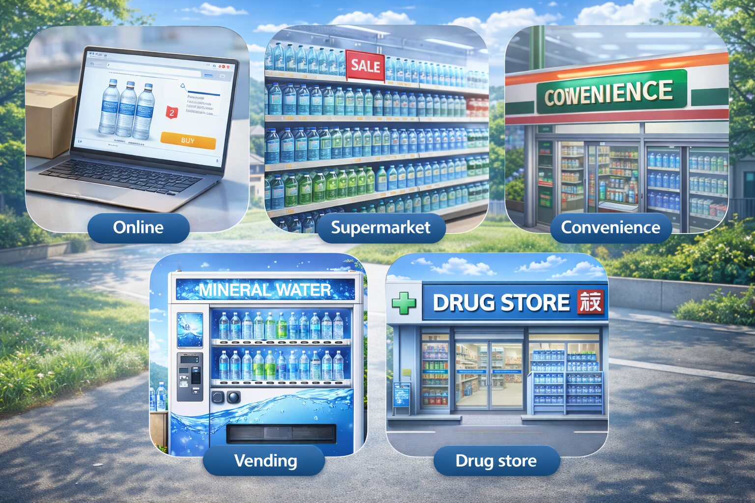 水、ミネラルウォーターの販売チャネル