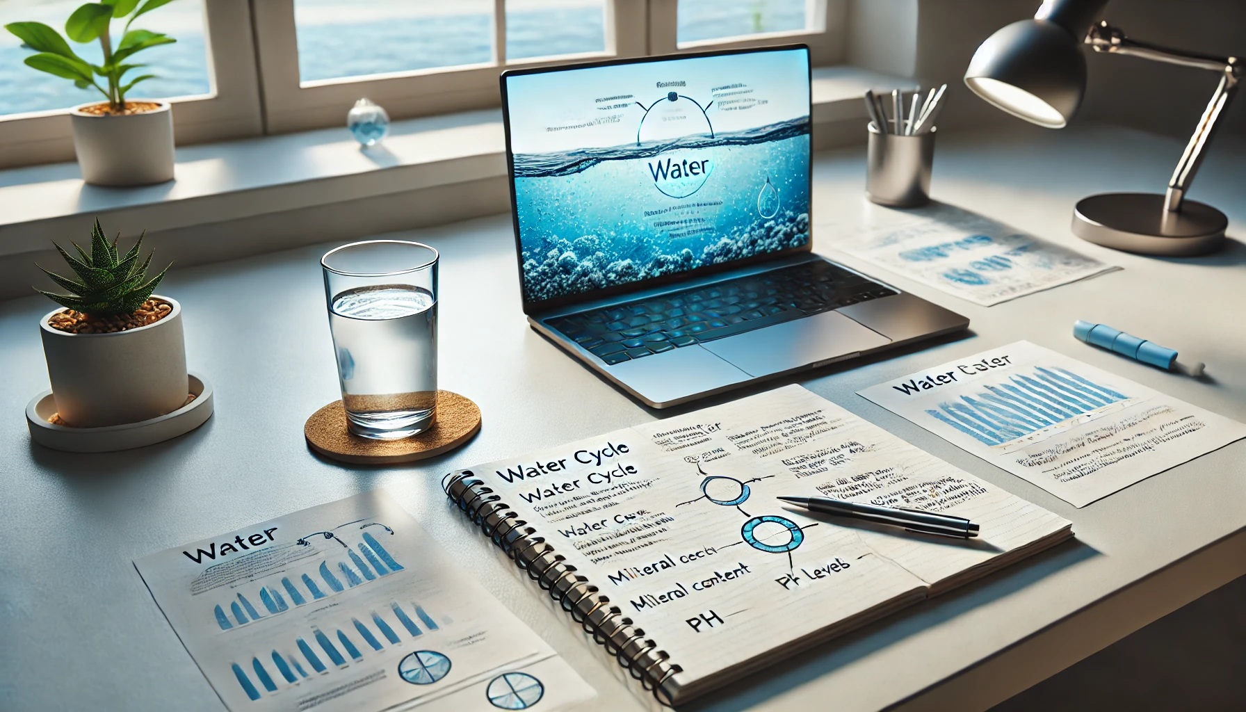 水についての研究、調査をしているパソコンの画面