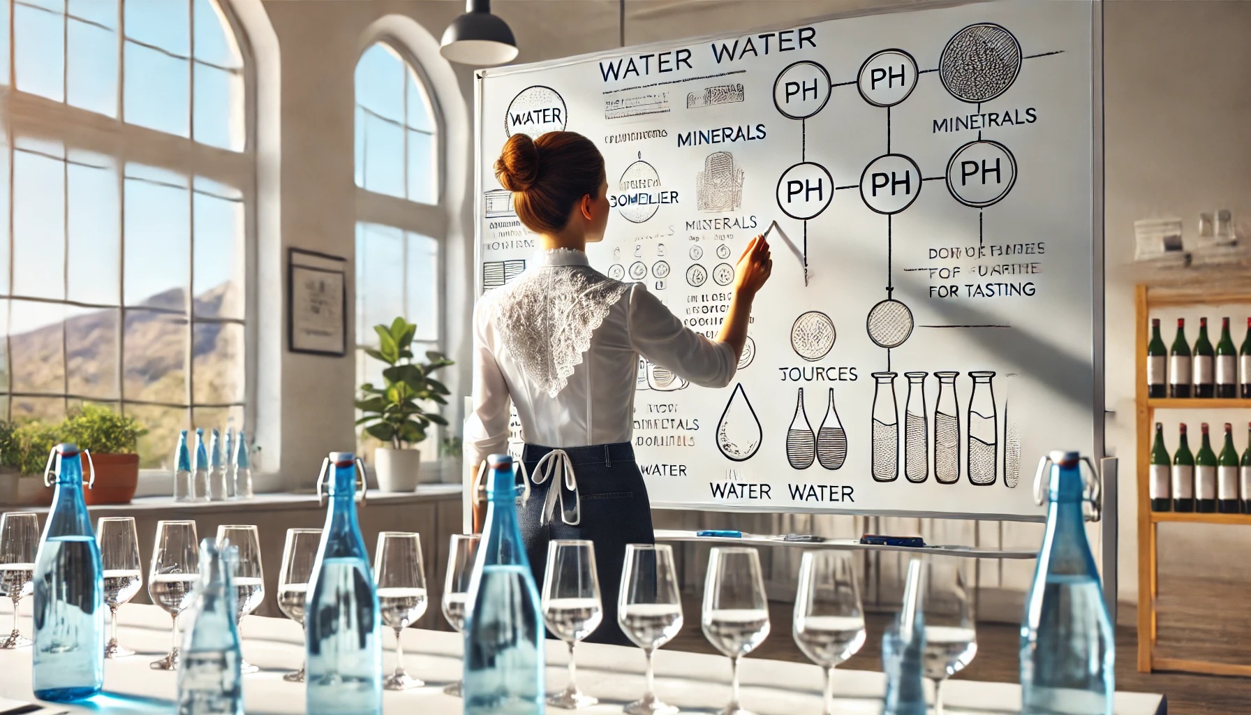 ホワイトボードを使い水のレクチャーをしている様子