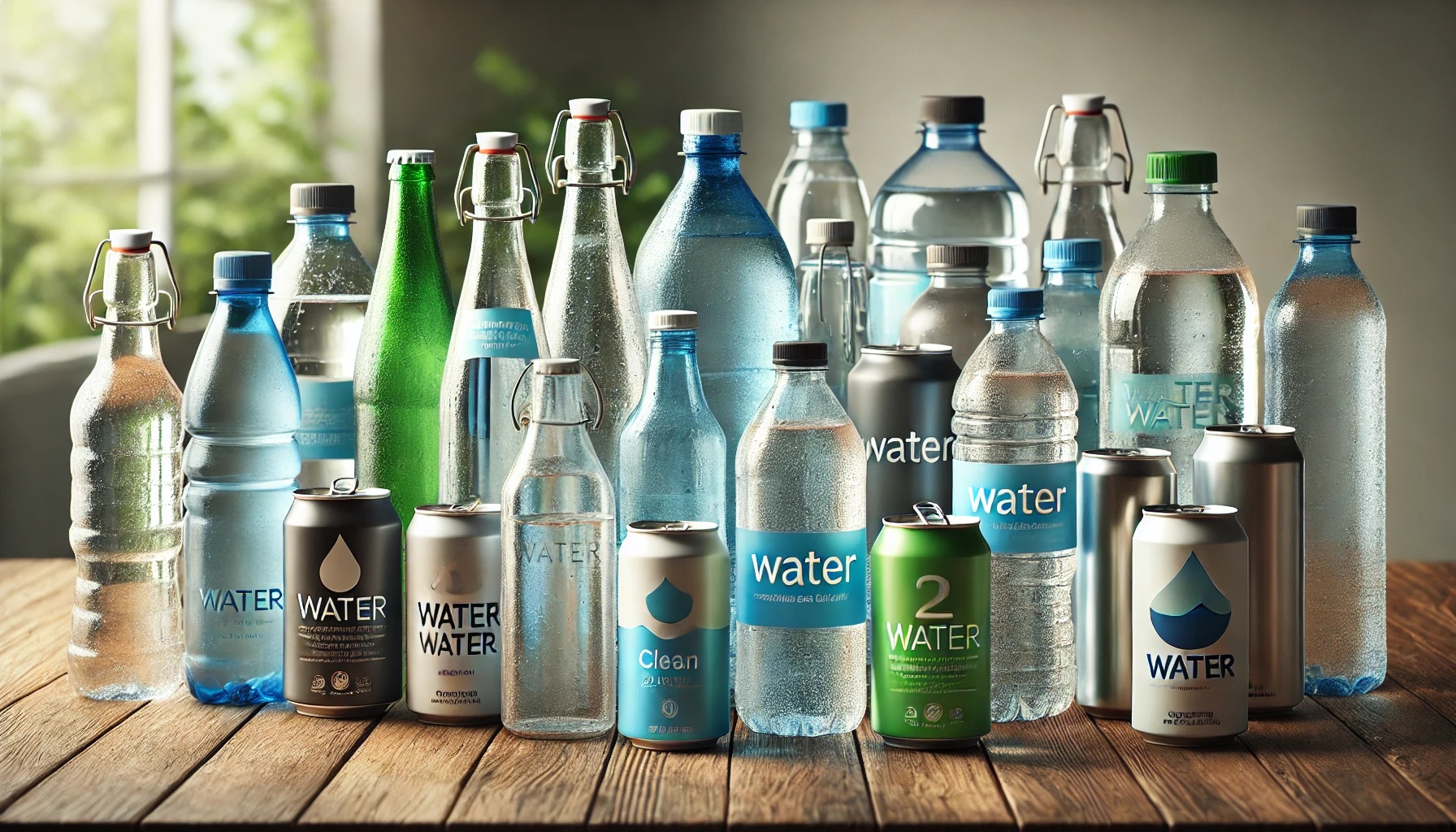 缶や瓶に入った水、炭酸水、ミネラルウォーター