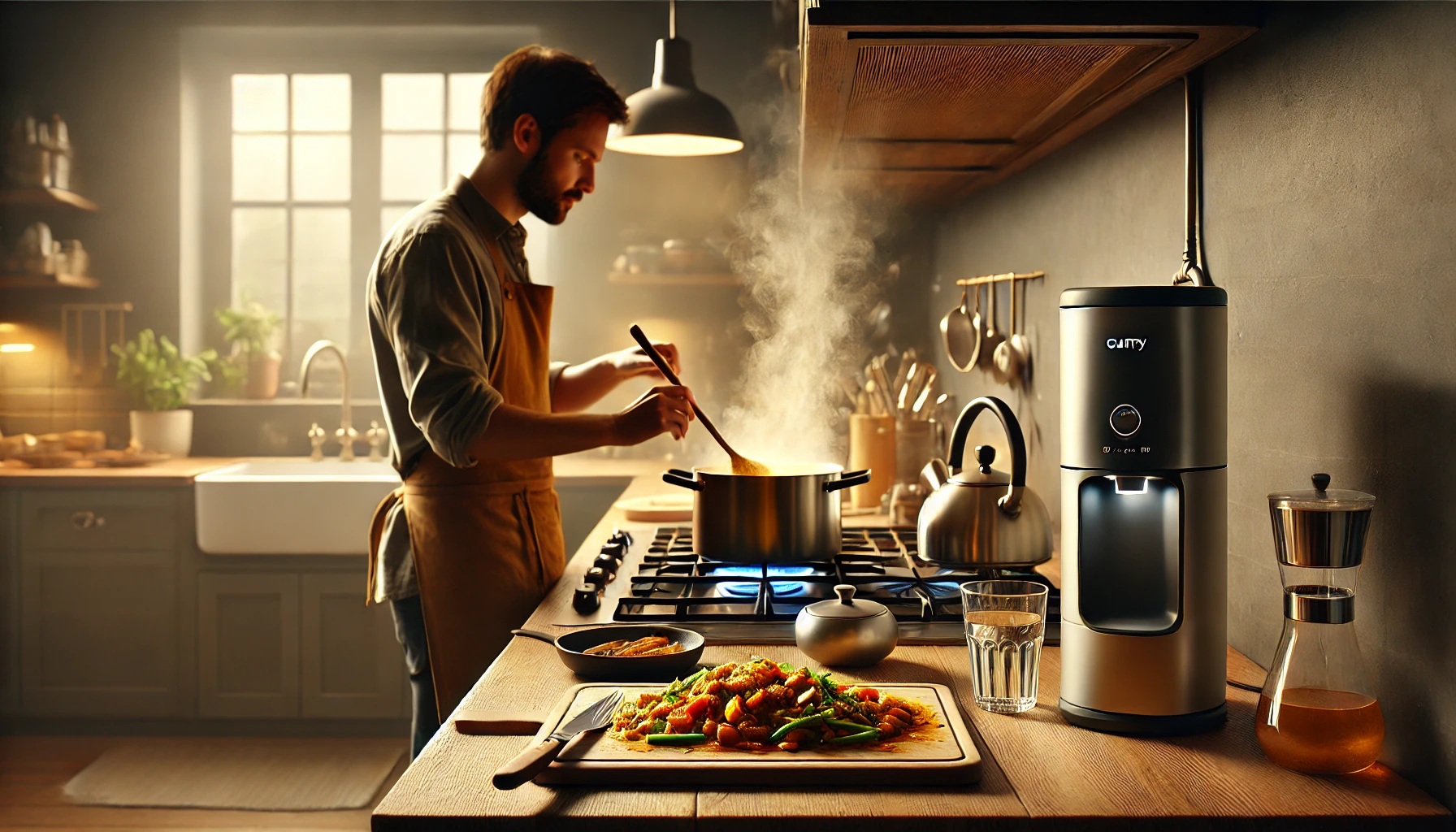 キッチンで料理をする男性